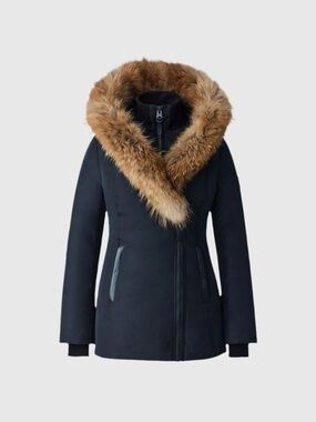 Mackage Black Puffer Parka with Brown Fur-Trim Hood ADALI-F Down coat